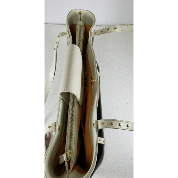 Maxx New York Black + White PVC and Leather Handbag with Gold Studs - Picture 5 of 12